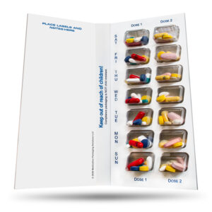 MPS MedPack 14 Compliance Pack - 7-Day 2-Pass (2-Doses Per Day) Disposable Multi-Med Blister Card with 100 Cards & 100 Blisters